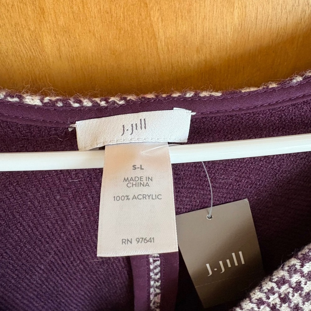 J. Jill Cape Sweater Womens S-L Purple Plaid Single Button Arm Slits New - Picture 5 of 8